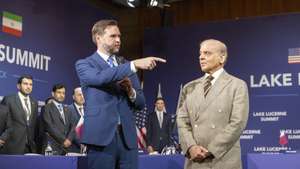 epaselect epa13053976 US Vice President JD Vance (L) and Pakistan's Prime Minister Shehbaz Sharif (R) during talks between the US and Iran, mediated by Pakistan and Qatar, at the Buergenstock resort in Obbuergen, near Lucerne, Switzerland, 21 June 2026. Delegations from the United States and Iran meet at the resort to discuss further details and technical issues after the signing of a framework agreement on peace in France.  EPA/URS FLUEELER / POOL