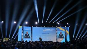 epa13063036 Polish Prime Minister Donald Tusk delivers an opening speech at the opening session of the Ukraine Recovery Conference 2026 at the European Solidarity Centre in Gdansk, Poland, 25 June 2026. The Ukraine Recovery Conference, co-hosted by Poland and Ukraine, takes place on 25 and 26 June 2026.  EPA/ADAM WARZAWA POLAND OUT