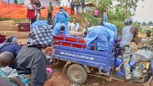 epa13075393 Families of Ebola victims claim their bodies from the hospital in Mongbwalu, Ituri, Democratic Republic of Congo, 26 June 2026 (issued 30 June 2026). Mongbwalu in Ituri, a town situated in the eastern Democratic Republic of the Congo, is where the Bundibugyo Ebola virus outbreak is believed to have started. Ituri is the most affected province, with 1,165 confirmed cases from 23 health zones, according to the country's Ministry of Health.  EPA/DIEUDONNE DIROLE