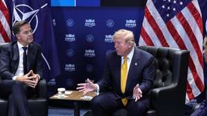 epa13097288 NATO Secretary General Mark Rutte (L) and US President Donald Trump meet on the sidelines of the NATO summit in Ankara, Turkey, 08 July 2026. The NATO Summit takes place from 07-08 July.  EPA/FILIP SINGER