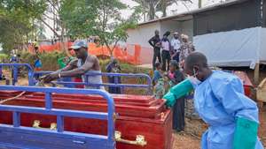 epa13075402 Families of Ebola victims claim their bodies from the hospital in Mongbwalu, Ituri, Democratic Republic of Congo, 26 June 2026 (issued 30 June 2026). Mongbwalu in Ituri, a town situated in the eastern Democratic Republic of the Congo, is where the Bundibugyo Ebola virus outbreak is believed to have started. Ituri is the most affected province, with 1,165 confirmed cases from 23 health zones, according to the country's Ministry of Health.  EPA/DIEUDONNE DIROLE