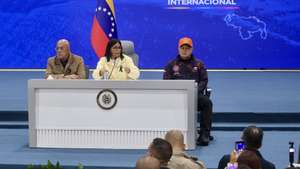 epa13082098 Acting President of Venezuela, Delcy Rodriguez (C), speaks during a press conference accompanied by the President of the National Assembly Jorge Rodriguez (L) and Venezuelan Minister of Interior ministro Diosdado Cabello in Caracas, Venezuela, 02 July 2026. Rodriguez thanked the 147 countries and 'international artists, including Bad Bunny among others, who sent aid' after the double earthquake. The death toll stands at at least 2,595, while the number of injured is 12,400, Rodriguez reported.  EPA/IVAN CARDENAS