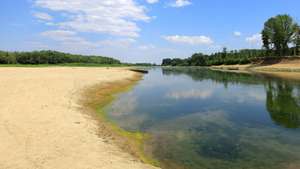 epaselect epa13151770 Exposed sandbanks along the Danube river amidst historic low water levels, in the village of Roseti, Romania, 05 August 2026. The Danube's water levels dropped to a historic low, matching levels not seen since 1985 in Romania, amid severe drought and prolonged heatwaves. This prompted authorities to restrict water use for agricultural irrigation, disrupting river transport, tourism, and the energy sector. On 31 July, the government declared a nationwide state of alert for August to manage the impact of electricity shortfalls.  EPA/ROBERT GHEMENT
