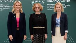 epa13204721 A handout photo made available by Lensman 
of (L-R) Irish Minister for Foreign Affairs Helen McEntee, Deputy Secretary General of NATO Radmila Sekerinska and EU High Representative for Foreign Affairs and Security Policy Kaja Kallas at the Informal meeting of EU Defence Ministers in Druids Glen, Kilmullin, Co Wicklow, Ireland 01 September 2026. Ireland holds the Presidency of the EU for six months until the end of 2026.  EPA/SUSAN KENNEDY/LENSMEN/ HANDOUT HANDOUT EDITORIAL USE ONLY/NO SALES