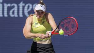 epa13225800 Elena Rybakina of Kazakhstan in action against Qinwen Zheng of China during the Women's Singles Quarterfinals match of the US Open Tennis Championships in Flushing Meadows, New York, USA, 09 September 2026.  EPA/SARAH YENESEL