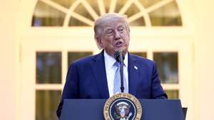 epa13246965 US President Donald Trump speaks to more than 100 hunters and fishermen at a dinner in the Rose Garden of the White House in Washington, DC, USA, 17 September 2026. Trump spoke about lifting restrictions on hunting and fishing on public lands.  EPA/JIM LO SCALZO / POOL