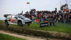 epa12112271 Sebastien Ogier of France drives his Toyota GR Yaris Rally 1 during the WRC Rally de Portugal 2025 in Fafe, Portugal, 18 May 2025.  EPA/JOSE COELHO