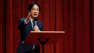 epa13185927 Taiwanese President Lai Ching-te speaks following a wreath-laying ceremony marking the 68th anniversary of the August 23rd artillery battle between Taiwan and China, in Kinmen, Taiwan, 23 August 2026. Lai visited the Kinmen Islands near mainland China to preside over the anniversary ceremony commemorating the victory of the 1958 artillery conflict.  EPA/RITCHIE B. TONGO