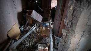 epa13304194 The damage inside an apartment at the site of a Russian bombardment on a residential building, in Kramatorsk, Donetsk region, eastern Ukraine, 14 October 2026. According to the State Emergency Service of Ukraine (SES), Russian forces struck six apartment buildings in the eastern Ukrainian city, injuring at least four people and leaving human remains at the scene.  EPA/MARIA SENOVILLA
