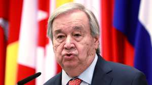 epa13314984 United Nations (UN) Secretary General Antonio Guterres delivers his speech during Foreign Policy Circle Talks in Jakarta, Indonesia, 19 October 2026. Guterres is visiting Indonesia to strengthen relations between the UN and the Indonesian government within the multilateral system.  EPA/MAST IRHAM