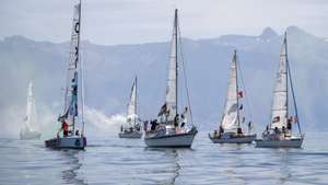 epa13034264 Boats from the Gaza Freedom Flotilla participate in the rally 'The G7 Can stop the Genocide' on Lake Geneva ahead of the upcoming G7 summit, off the coast of Lausanne, Switzerland, 13 June 2026. The summit will be held in Evian-les-Bains, France, near the Swiss border, from 15 to 17 June 2026.  EPA/JEAN-CHRISTOPHE BOTT