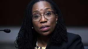 epa09166041 Ketanji Brown Jackson, nominee to be U.S. Circuit Judge for the District of Columbia Circuit, testifies during her Senate Judiciary Committee confirmation hearing in Dirksen Senate Office Building in Washington, DC, USA, 28 April 2021.  EPA/Tom Williams / POOL