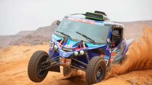epa10387610 Portugese driver Ricardo Porem and Argentinian co-driver Agusto Sanz drive their Yamaha X-Raid YXZ 1000 R Turbo prototype for X-Raid Yamaha supported team during the third stage of the Dakar Rally 2023 from Alula to Ha'il, Saudi Arabia, 03 January 2023.  EPA/Gerard Laurenssen