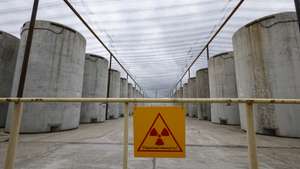 epa10549022 A picture taken during a visit by International Atomic Energy Agency (IAEA) Director-General Rafael Mariano Grossi to Enerhodar organised by the Russian military shows the spent nuclear fuel storage site at Zaporizhzhia Nuclear Power Plant in Enerhodar, southeastern Ukraine, 29 March 2023. According to Ukrainian national nuclear energy company Energoatom, 'Grossi plans to see how the situation at the ZNPP has changed, talk to the staff working there, and act as a guarantor of the rotation of members of the IAEA’s permanent mission, which has been at the ZNPP since September 2022.'  EPA/SERGEI ILNITSKY