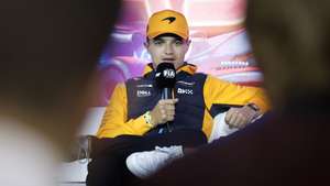 epa10977718 British driver Lando Norris of McLaren speaks during a press conference ahead of the F1 Las Vegas Grand Prix at the Las Vegas Strip Circuit in Las Vegas, Nevada, USA, 15 November 2023.  EPA/CAROLINE BREHMAN