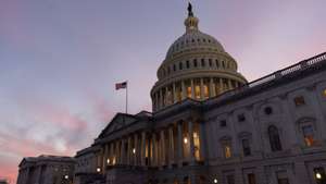 epa11083859 The US Capitol Building is seen at dusk before a Senate vote on Capitol Hill in Washington, DC, USA, 16 January 2024. The Senate is poised to vote whether to to advance a short-term government funding bill to fund the government into March and avert a partial shutdown of the federal government before a deadline at the end of this week.  EPA/MICHAEL REYNOLDS