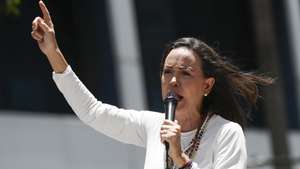 epa11569659 Venezuelan opposition leader Maria Corina Machado gives a speech to supporters at a rally in Caracas, Venezuela, 28 August 2024. Machado said that &#039;not a single democratic government in the world has recognized&#039; the re-election of Nicolas Maduro, whose victory in the July 28 presidential election she considers a &#039;fraud&#039;, as does a large part of the international community.  EPA/RONALD PENA