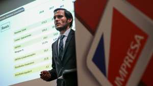 O CEO da Impresa, Francisco Pedro Balsemão, fala durante a divulgação das contas anuais de 2018 daquele grupo multimédia, na sede do Grupo Impresa, em Oeiras, 28 de fevereiro de 2019.  MANUEL DE ALMEIDA/LUSA