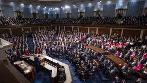 epa11941465 US President Donald Trump addresses a joint session of the United States Congress in the House Chamber of the US Capitol in Washington, DC, USA, 04 March 2025.  EPA/JIM LO SCALZO