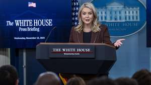 epa12521352 White House Press Secretary Karoline Leavitt responds to a question from the news media during the White House daily press briefing at the White House in Washington, DC, USA, 12  November 2025. Secretary Leavitt fielded questions on the government shutdown and today's emails released from the Epstein files by Democratic Representatives on the House Oversight Committee.  EPA/SHAWN THEW
