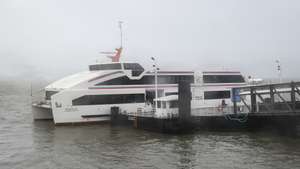 Um dos novos navios 100% elétrico, esta manhã na cerimónia oficial do 50.º aniversário da TTSL - Transtejo Soflusa, Lisboa, 21 de janeiro de 2026  MIGUEL A. LOPES/LUSA