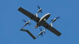 epa12689740 Taiwan navy Land-based surveillance drone hovers during the Taiwan Military Combat Readiness Drill inside an naval base in Kaohsiung, Taiwan, 29 January 2026. Taiwan's Ministry of National Defense warns that delays in approving a 1.25 trillion New Taiwan Dollar special defense budget risk missing a 45-day deadline to sign a US arms pricing offer.  EPA/RITCHIE B. TONGO