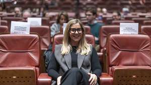 A ministra da Cultura, Juventude e Desporto, Margarida Balseiro Lopes, durante a sessão pública de auscultação sobre a exibição cinematográfica em Portugal, na Cinemateca Portuguesa, em Lisboa, 20 de fevereiro de 2026. JOSÉ SENA GOULÃO/LUSA
