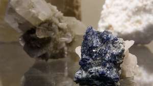 epa07512859 A Benitoite, a rare blue barium titanium silicate mineral is displayed in Matra Mineral House in Matraszentimre, Hungary, 17 April 2019. The museum showcases nearly 1,600 minerals and mineral associations, as well as 150 ancient remains.  EPA/Peter Komka HUNGARY OUT