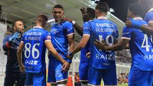 Os jogadores do Gil Vicente festejam um golo durante o jogo da I Liga de Futebol, Moreirense vs Gil Vicente, realizado no Estádio Comendador Joaquim de Almeida Freitas, em Moreira de Cónegos, 09 de outubro de 2026. ESTELA SILVA/LUSA