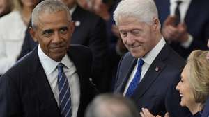 epa11838998 (L-R) Former President Barack Obama, former President Bill Clinton and former Secretary of State Hillary Clinton arrive before the U.S. Capitol for the inauguration of US President-elect Donald Trump in Washington, DC, USA, 20 January 2025. Trump will be sworn in for a second term as president of the United States on 20 January. Trump, who defeated Harris in the 2024 general election, is being sworn in on 20 January 2025 as the 47th president of the United States, though the planned outdoor ceremonies and events have been cancelled due to a forecast of extreme cold temperatures.  EPA/JULIA DEMAREE NIKHINSON / POOL