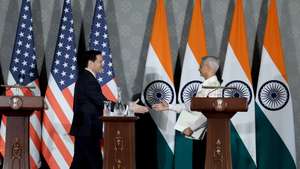 epa12989631 US Secretary of State Marco Rubio (L) and Indian External Affairs Minister Subrahmanyam Jaishankar (R) shake hands after addressing a press conference at Hyderabad House in New Delhi, India, 24 May 2026. Marco Rubio is on a four-day official visit to India, where he will tour several cities and attend the Quadrilateral Security Dialogue (Quad) Foreign Ministers’ meeting in New Delhi.  EPA/RAJAT GUPTA