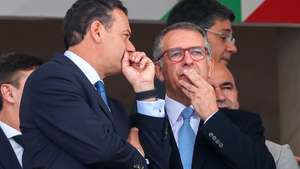 Portuguese President, António José Seguro (R), chats with Portuguese Prime Minister, Luis Montenegro, prior the Portugal Cup final soocer match between Sporting vs Torreense to be held at National Stadium, Oeiras, Portugal, 24th May 2026.  TIAGO PETINGA/LUSA