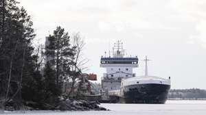epa12620743 The cargo vessel Fitburg was seized and escorted to a small harbour in Kantvik, Kirkkonummi, Finland, 01 January 2026. The Fitsburg was suspected of being responsible for the damage of an underwater telecommunications cable between Helsinki and Tallinn, Estonia. The vessel was intercepted within Finland's exclusive economic zone in the Baltic Sea.  EPA/Jussi Eskola