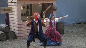 A Viagem Medieval de Santa Maria da Feira apresenta até 14 de agosto um espetáculo que, em 30 minutos, conta enredos de nove reinados da monarquia portuguesa a uma plateia que pode chegar a 800 crianças por dia, Santa Maria da Feira, 4 de agosto de 2022. (ACOMPANHA TEXTO DE 07-08-2022) ALEXANDRA COUTO/LUSA