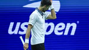 epa13201742 Novak Djokovic of Serbia reacts during his against Mariano Navone of Argentina during the Men's Singles round one of the US Open Tennis Championships at the USTA Billie Jean King National Tennis Center in Flushing Meadows, New York, USA, 30 August 2026. The 2026 US Open tournament runs from 23 August through 13 September.  EPA/BRIAN HIRSCHFELD