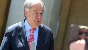 epa13136691 UN Secretary-General Antonio Guterres speaks to the media as he leaves after a meeting with Cyprus' President Nikos Christodoulides at Presidential Palace in Nicosia, Cyprus, 28 July 2026. Guterres is on an official visit to Cyprus, which is the first visit by a UN Secretary-General to the island in 16 years. The visit comes nine years after the collapse of the Crans-Montana conference talks, and the goal is to restart substantive Cyprus talks within the next few months.  EPA/GEORGE CHRISTOPHOROU