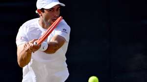 epa12215835 Nuno Borges of Portugal in action during the Men's 3rd round match against Karen Khachanov of Russia at the Wimbledon Championships, Wimbledon, Britain, 04 July 2025.  EPA/DANIEL HAMBURY  EDITORIAL USE ONLY