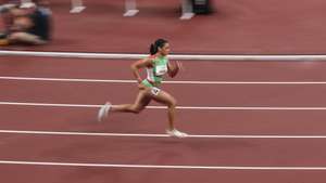A atleta portuguesa, Carina Paim em ação na prova feminina de 400 metros T20, esta tarde no Estádio Olímpico de Tóquio, nos jogos Paralímpicos de Toquio 2020, Japão, 30 de agosto de 2021. MIGUEL A. LOPES/LUSA