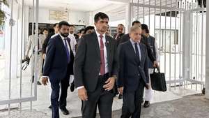 epa11518241 Pakistan&#039;s Prime Minister Shehbaz Sharif (R) leaves the Parliament House after attending funeral prayers in absentia following the death of Hamas political leader Ismail Haniyeh in Iran, in Islamabad, Pakistan, 02 August 2024. Pakistan on 02 August observes a day of national mourning over the killing of Hamas political leader Ismail Haniyeh. Haniyeh and one of his bodyguards were targeted and killed in Tehran on 31 July 2024, the Iranian Revolutionary Guard Corps (IRGC) confirmed. Hamas leader Haniyeh&#039;s funeral ceremony will be held in Qatar&#039;s capital Doha on 02 August 2024.  EPA/SOHAIL SHAHZAD