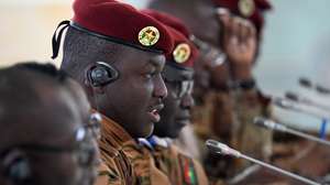 epa10775545 Interim President of Burkina Faso Captain Ibrahim Traore meets with the Russian president in St.Petersburg, Russia, 29 July 2023.  EPA/ALEXEY DANICHEV / SPUTNIK / KREMLIN POOL MANDATORY CREDIT