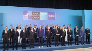 epa13097820 Turkish President Recep Tayyip Erdogan (C-L), NATO Secretary General Mark Rutte (C), and US President Donald Trump (C-R), along with world leaders, pose for a group photo during the 2026 NATO Summit in Ankara, Turkey, 08 July 2026. The NATO Summit takes place from 07-08 July.  EPA/GEORGI LICOVSKI