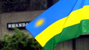 epa11970111 (FILE) The blue, yellow, green tricolour national flag of Rwanda flutters in front of the Rwandese embassy in Brussels, Belgium, 31 December 2001 (resissued 17 March 2025). Rwanda's Ministry of Foreign Affairs said on 17 March 2025, the country had severed diplomatic ties with Belgium.  EPA/OLIVIER MATTHYS BELGIUM OUT