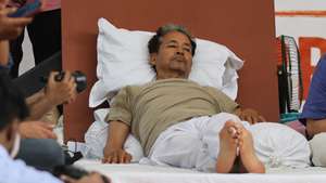 epa13115674 Indian activist, education reformer and environmentalist Sonam Wangchuk undergoes an indefinite hunger strike as part of a protest led by youth-led satirical political movement Cockroach Janta Party (CJP), at Jantar Mantar in New Delhi, India, 16 July 2026. The CJP movement seeks immediate accountability regarding the national examination leaks by demanding the resignation of the Union Education Minister, and calls for financial compensation to support the families of students who died by suicide due to the testing irregularities.  EPA/RAJAT GUPTA