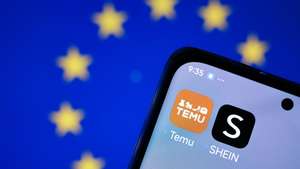 epa12999835 (FILE) - (ILLUSTRATION) - The icon of the Temu e-commerce app (L) is displayed on a smartphone against a screen with the European Union (EU) flag (rear), in Berlin, Germany, 07 February 2025 (reissued 28 May 2026). The European Commission on 28 May 2026, issued a fine of 200 million euro to Chinese e-commerce giant Temu for violating the Digital Services Act (DSA) by failing to adequately assess and mitigate the systemic risks of illegal and unsafe products being sold on its platform. Temu has until 28 August 2026 to submit an action plan to remedy the breach.  EPA/HANNIBAL HANSCHKE