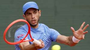 epa12871469 Nuno Borges of Portugal in action during his match against Andrey Rublev of Russia at the ATP Monte Carlo Masters tennis tournament in Roquebrune Cap Martin, France, 06 April 2026.  EPA/SEBASTIEN NOGIER