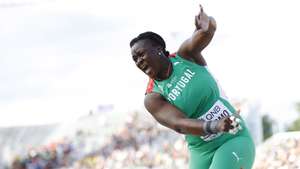 epa10075624 Auriol Dongmo of Portugal competes in the women's Shot Put final at the World Athletics Championships Oregon22 at Hayward Field in Eugene, Oregon, USA, 16 July 2022.  EPA/Robert Ghement