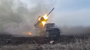 epa11258426 A still image taken from a handout video made available by the Russian Defence Ministry Press-Service on 04 April 2024 shows Russian troops firing a Grad multiple launch rocket system (MLRS) at an undisclosed position in the Donetsk region, eastern Ukraine. On 24 February 2022, Russian troops entered Ukrainian territory in what the Russian president declared a &#039;special military operation&#039;, starting an armed conflict that has provoked destruction and a humanitarian crisis.  EPA/RUSSIAN DEFENCE MINISTRY PRESS SERVICE HANDOUT -- BEST QUALITY AVAILABLE -- MANDATORY CREDIT -- HANDOUT EDITORIAL USE ONLY/NO SALES HANDOUT EDITORIAL USE ONLY/NO SALES