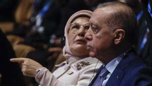 epa11716025 Turkish President Recep Tayyip Erdogan (R) and his wife Emine Erdogan attend at the UN Climate Change Conference COP29 in Baku, Azerbaijan, 12 November 2024. The Azerbaijani capital of Baku hosts the 2024 United Nations Climate Change Conference (COP29) from 11 to 22 November 2024.  EPA/ANATOLY MALTSEV