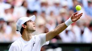 epa13077954 Nuno Borges of Portugal serves during his Men's Singles second round match against Jannik Sinner of Italy at the Wimbledon Championships in London, Britain, 01 July 2026.  EPA/NEIL HALL