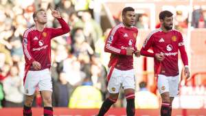 epa11668906 Rasmus Hojlund of Manchester United celebrates after scoring the third goal during the  English Premier League match between Manchester United and Brentford FC, in Manchester, Britain, 19 October 2024.  EPA/PETER POWELL EDITORIAL USE ONLY. No use with unauthorized audio, video, data, fixture lists, club/league logos, &#039;live&#039; services or NFTs. Online in-match use limited to 120 images, no video emulation. No use in betting, games or single club/league/player publications.